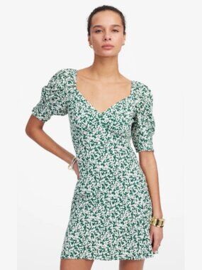 Madewell Seamed V-Neck Mini Dress NWT in Abstract Leaf Kelly Verdant 10